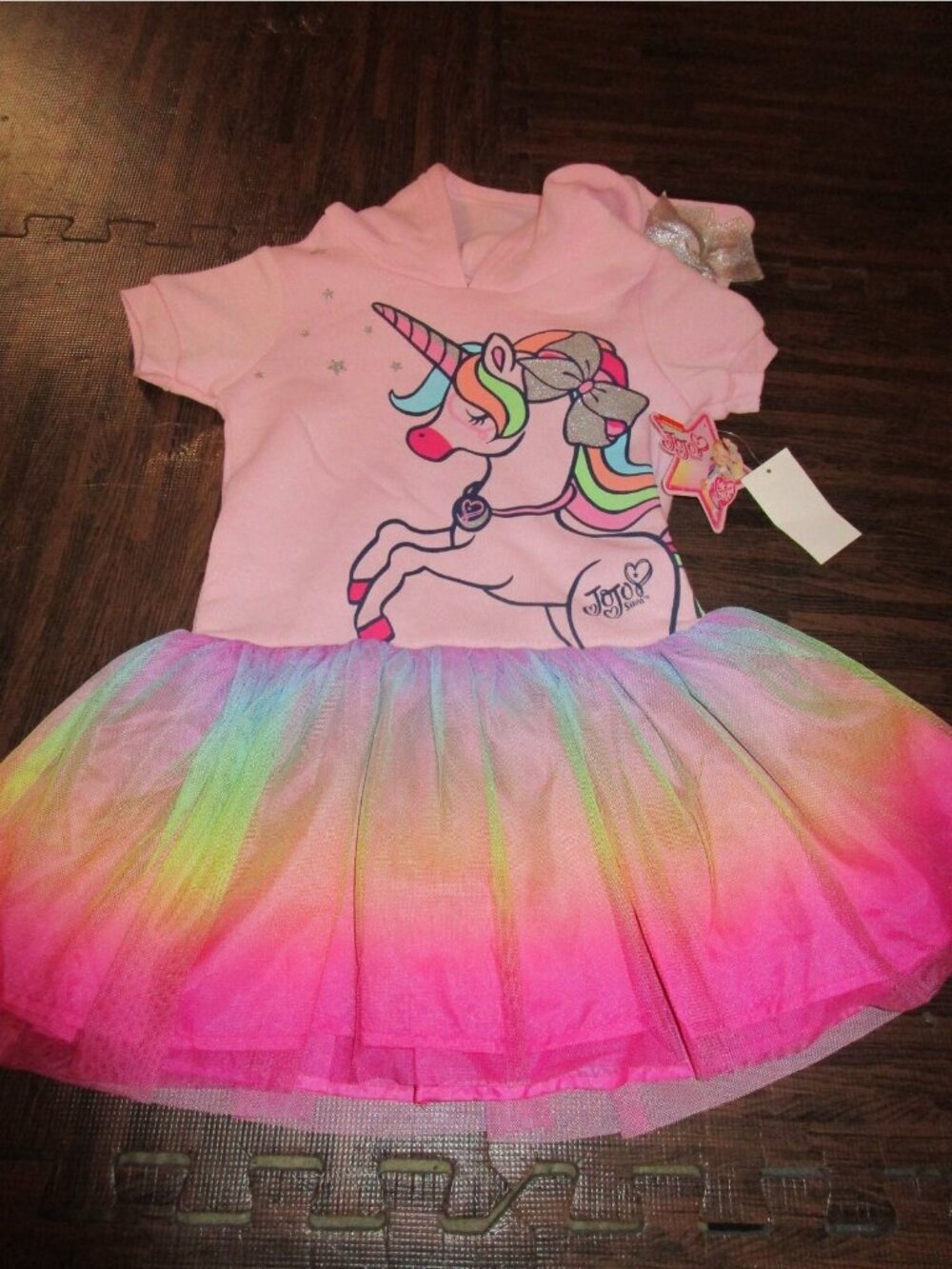 Girls JoJo Siwa Cosplay Hooded Unicorn Tulle Tutu Dress Size 4-5
